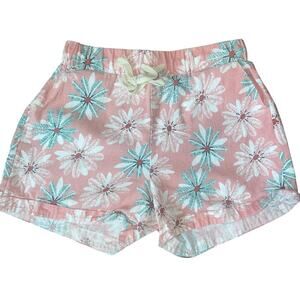 Pink White Floral Print Tropical Summer Pull On Shorts Size Small